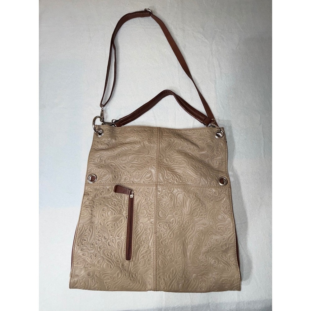 Lavorazione Artigianale Tote Bag Womens Large Beige Leather Embossed